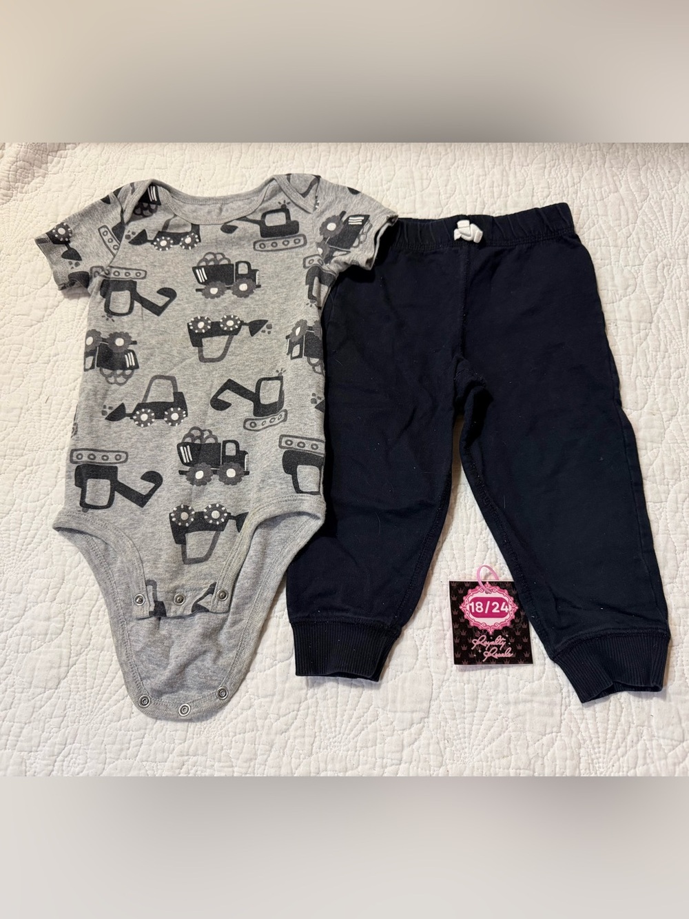 Carter's Gray Construction Print Bodysuit and Navy Pants Matching Set